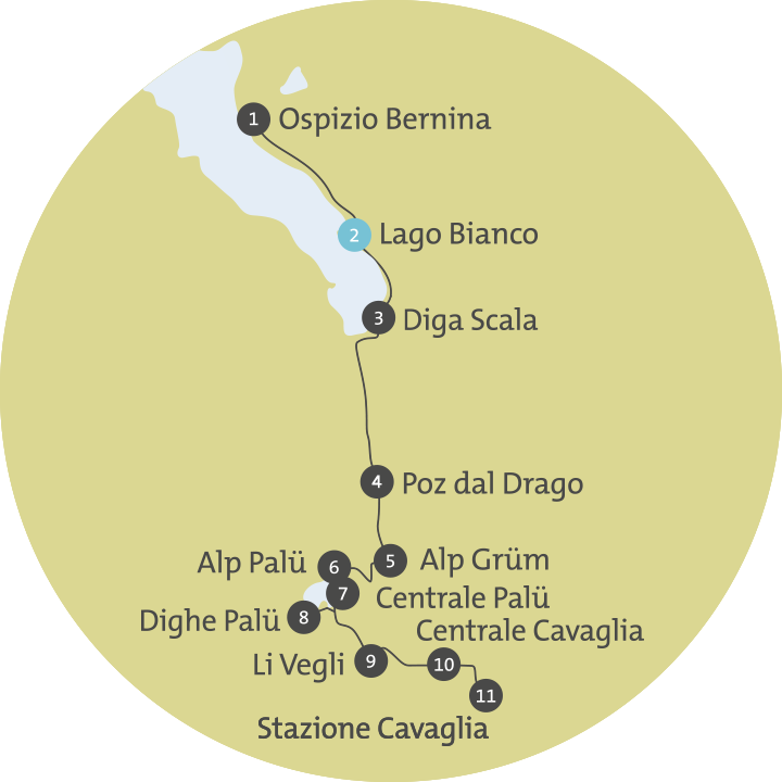 Carta con le diverse postazioni lungo la Via Energia.