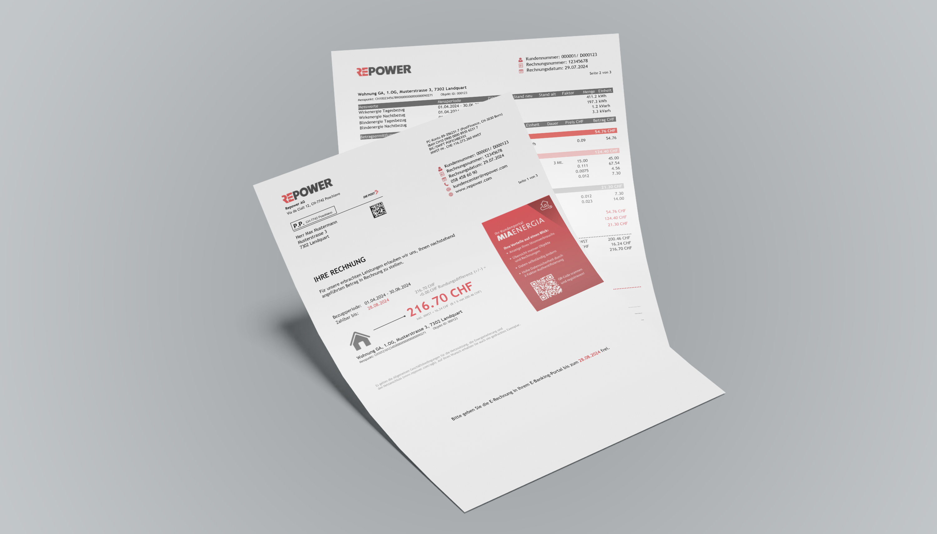 Mockup einer Repower-Stromrechnung