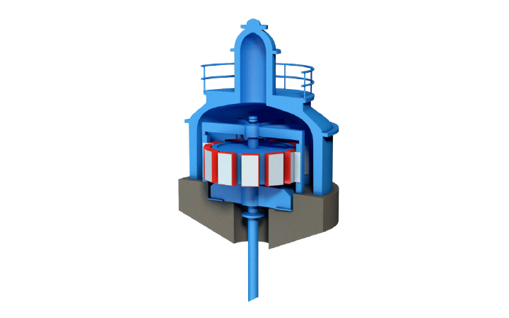 Visualizzazione di un motore per la generazione di elettricità da energia idroelettrica.